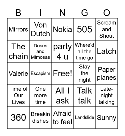SINGO Bingo Card