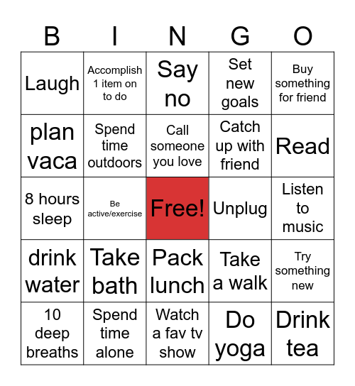 Healthy BINGO Card