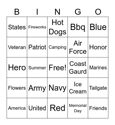 Memorial Day Bingo Card