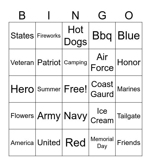 Memorial Day Bingo Card