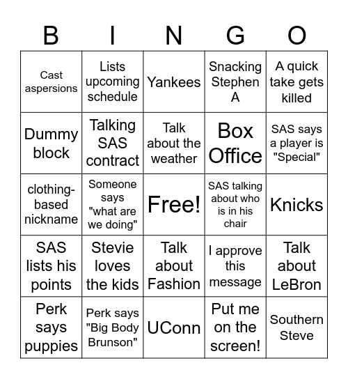 First Take Bingo Card