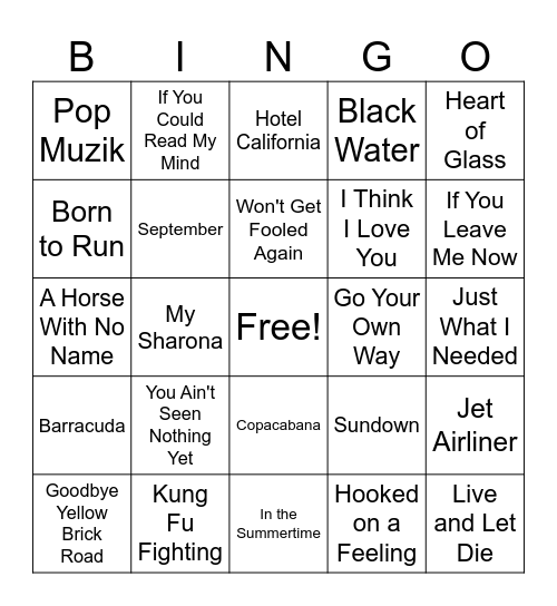 Music Bingo Card