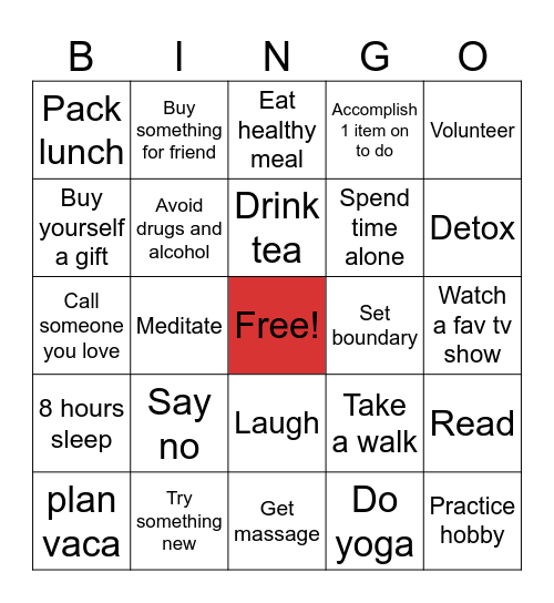 Healthy BINGO Card