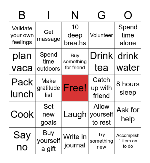 Healthy BINGO Card