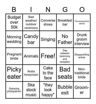 4 Weddings Bingo Card