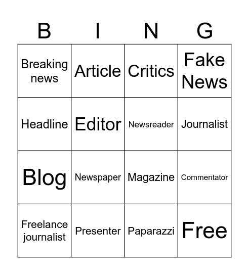 Journalism Bingo Card