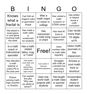 Math Curriculum PD Day! Bingo Card