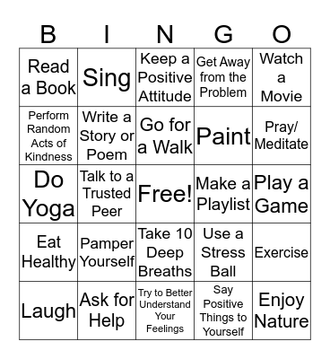 Coping BINGO Card