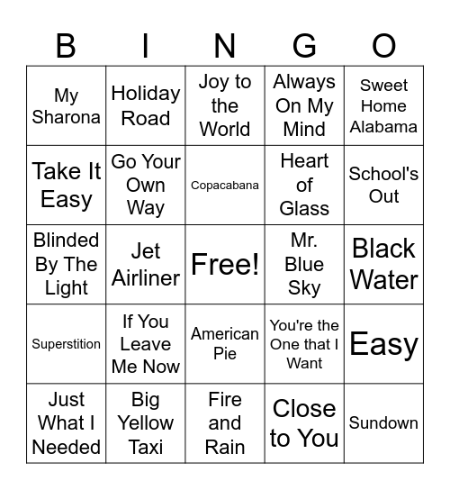 Music Bingo Card