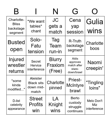 05/23/2025 Smackdown Bingo Card
