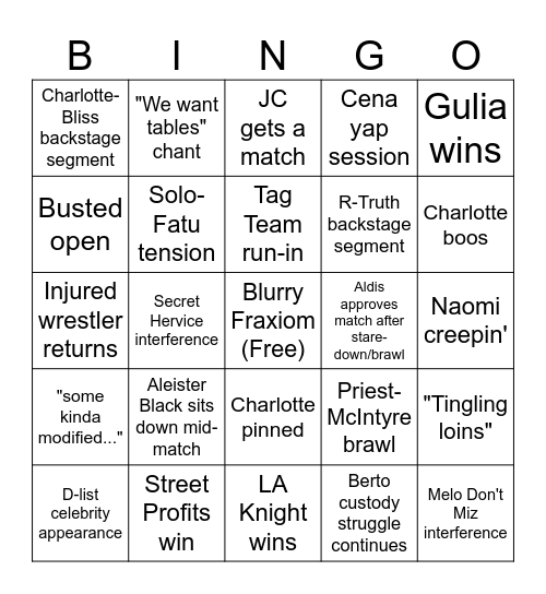 05/23/2025 Smackdown Bingo Card