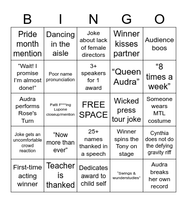 78th Tony Awards Bingo Card