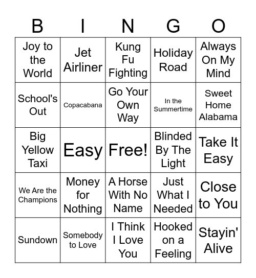 Music Bingo Card