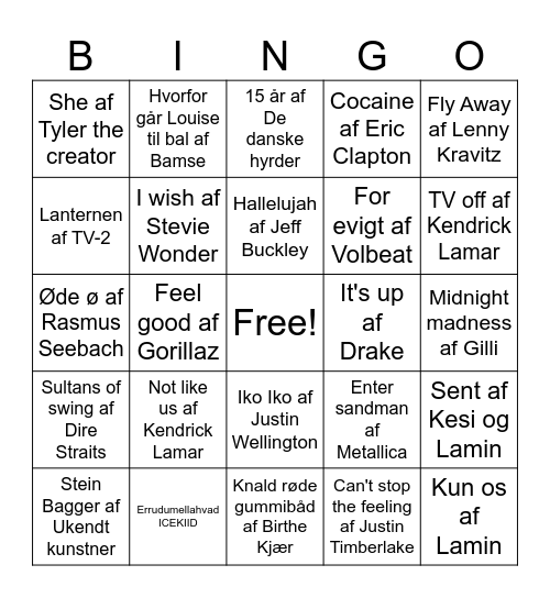 Rap-Bingo-Bas-Bongo-Hva´Er Det-Banko Bingo Card