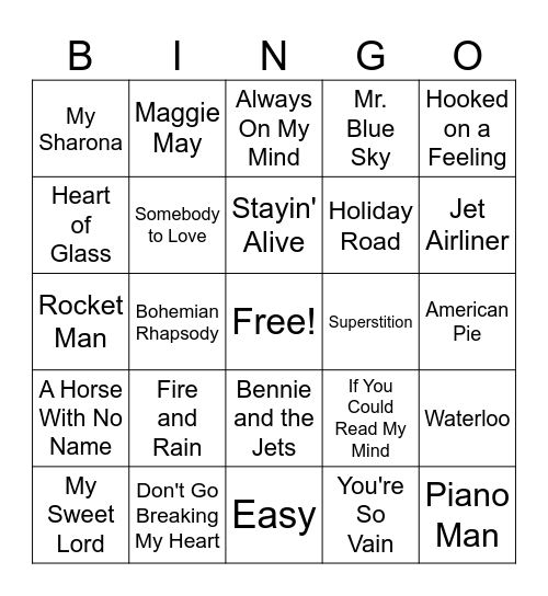 Music Bingo Card