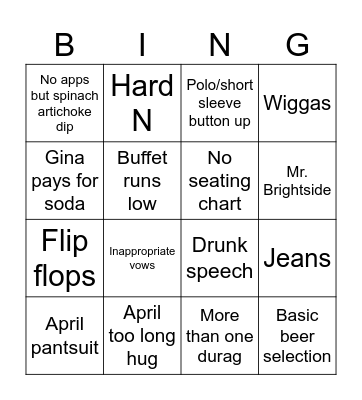 wedding Bingo Card