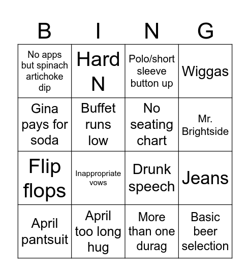 wedding Bingo Card