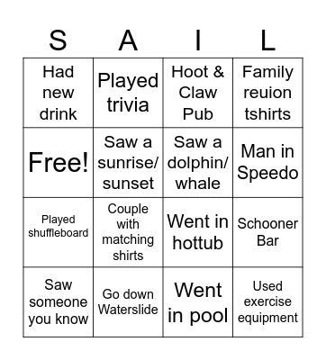 Cruiseship Bingo Card