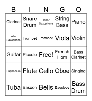 Instrument Bingo Card