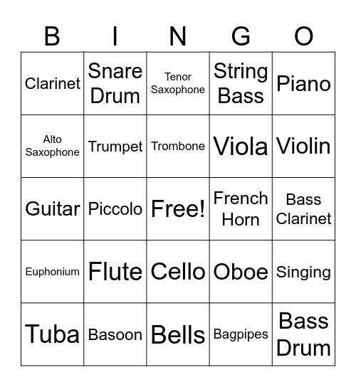 Instrument Bingo Card