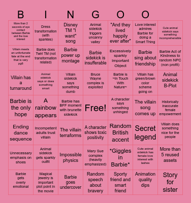 Barbie Movie Bingo Card