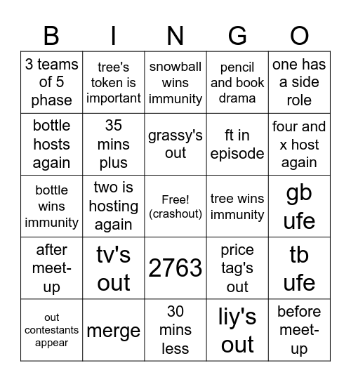 tpot 18 card Bingo Card
