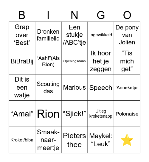 Ringo star Bingo Card