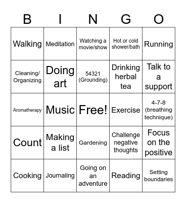 Coping Skills Bingo Card