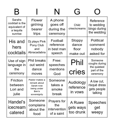 Sarah’s Wedding Bingo Card