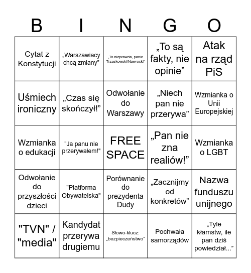 Debata Bingo Card