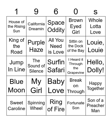 1960s 2025 Bingo Card
