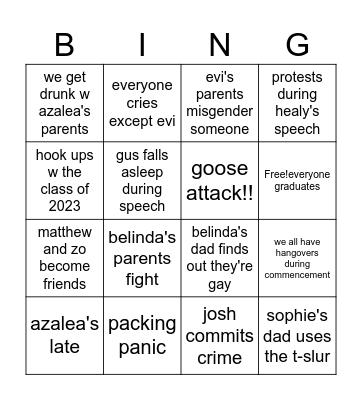 commencement bingo!!! Bingo Card