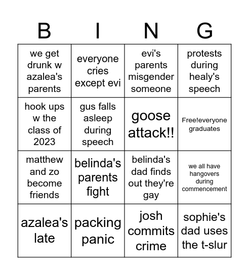 commencement bingo!!! Bingo Card