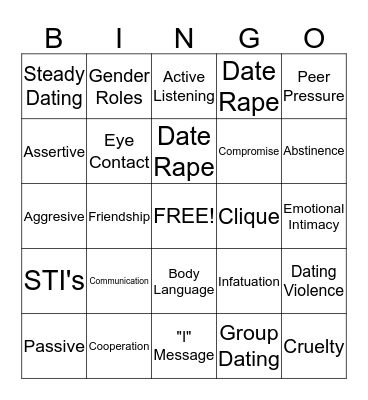 Building Healthy Peer Relationships Bingo Card