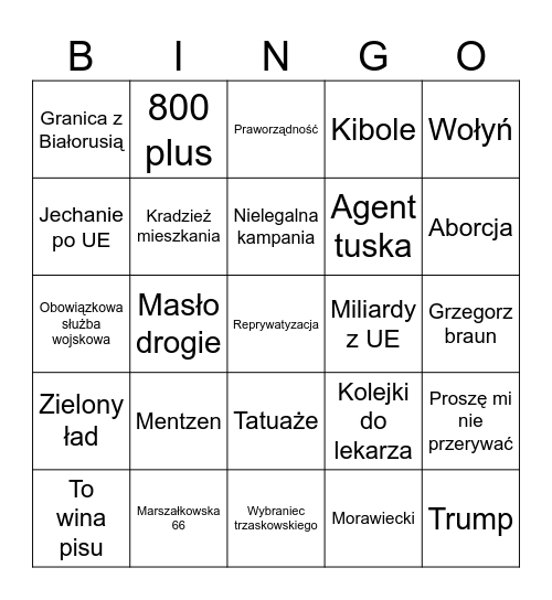 Debata Bingo Card