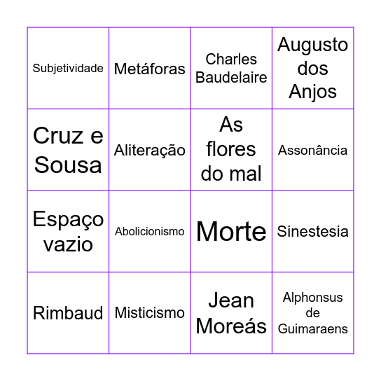 Simbolismo Bingo Card
