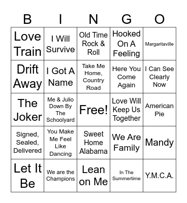 70's Hits Bingo Card