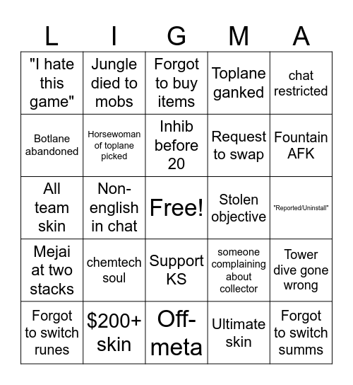 LEAGUE BINGO Card