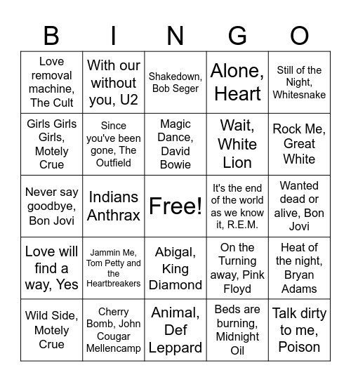1987 SWEET 16 Bingo Card