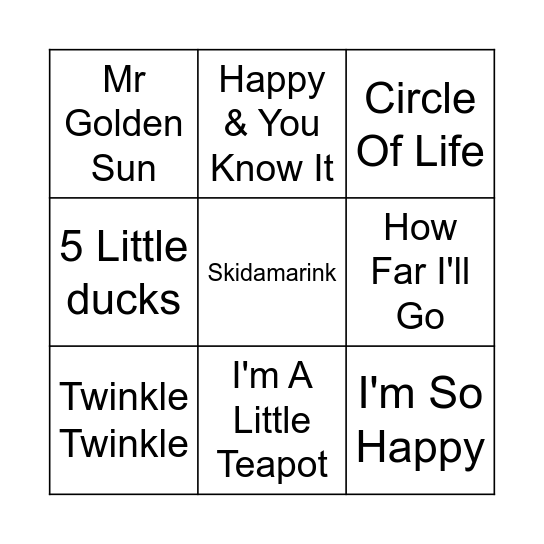 Nursery Rhymes Bingo Card