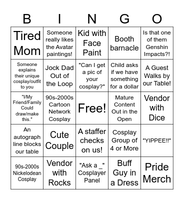 Artist Alley Bingo Card