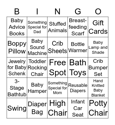 Baby Schenk Bingo Card