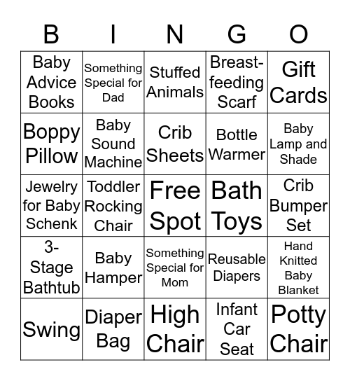 Baby Schenk Bingo Card