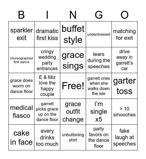 Wedding Bingo Card