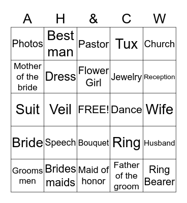 Wedding Bingo! Bingo Card