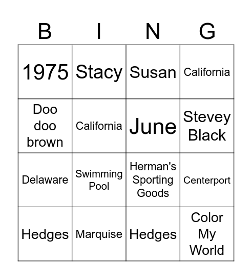 Kathy and Joe's Anniversary Bingo Card