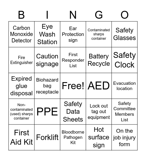 SAFETY WEEK Bingo Card