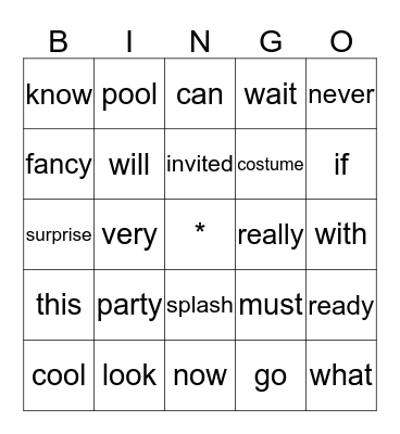 I Am Invited to a Party Bingo Card