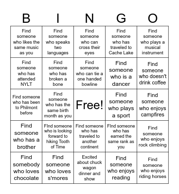 Philmont Bingo Card