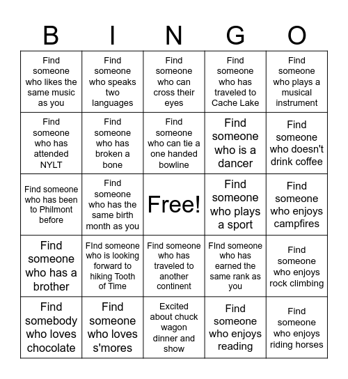 Philmont Bingo Card